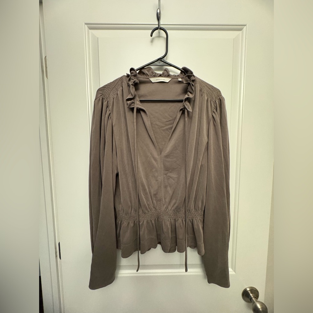 NWOT Rebecca Taylor Taupe Ruffled Blouse